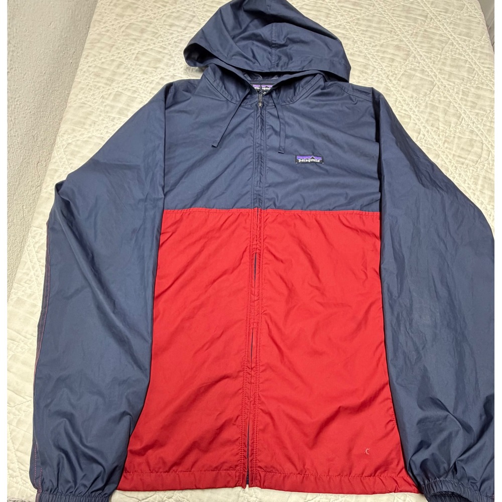 Patagonia light variable Jacket Mens Medium Navy Red Colorblock Full Zip Hooded